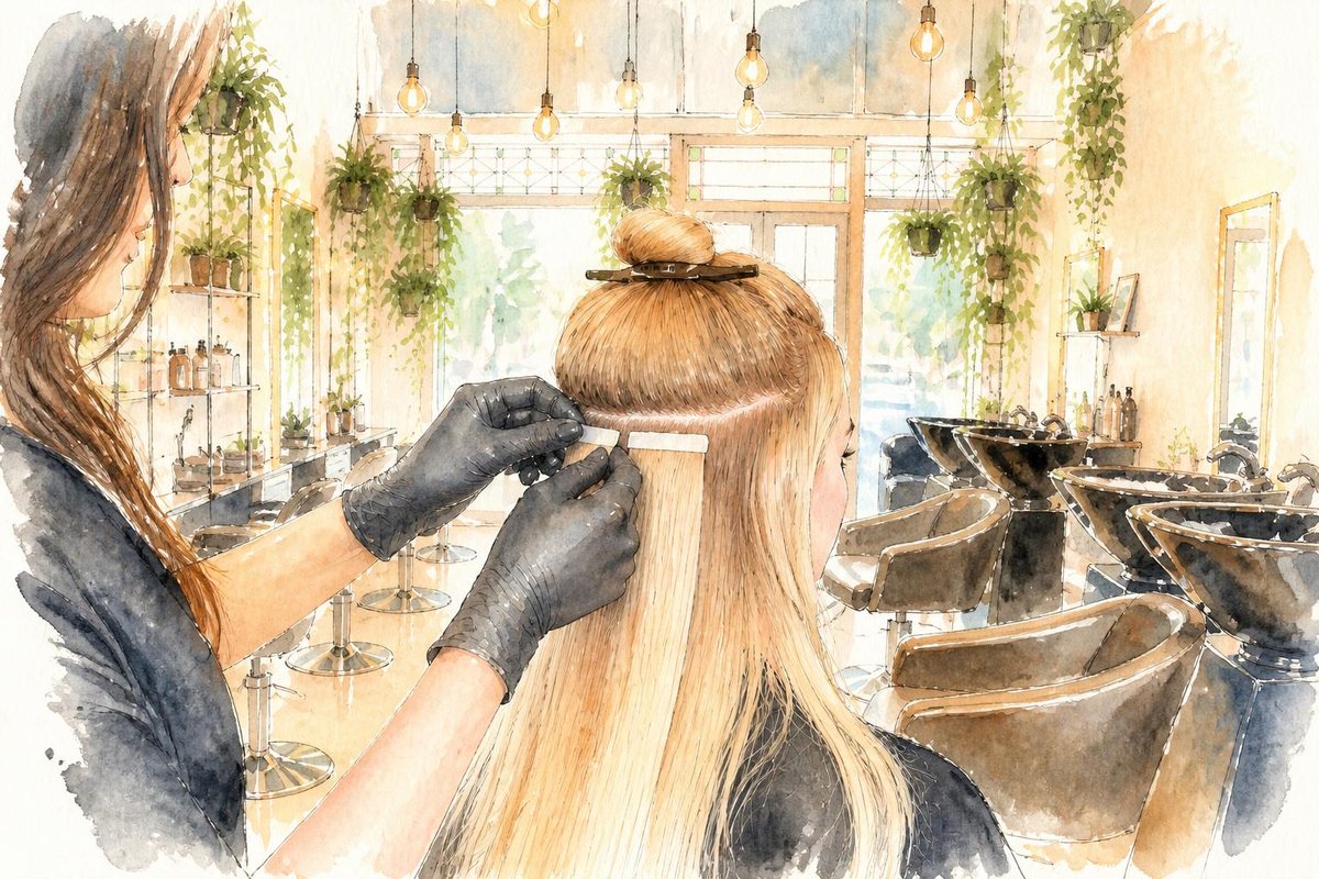 Stylist fitting hair extensions